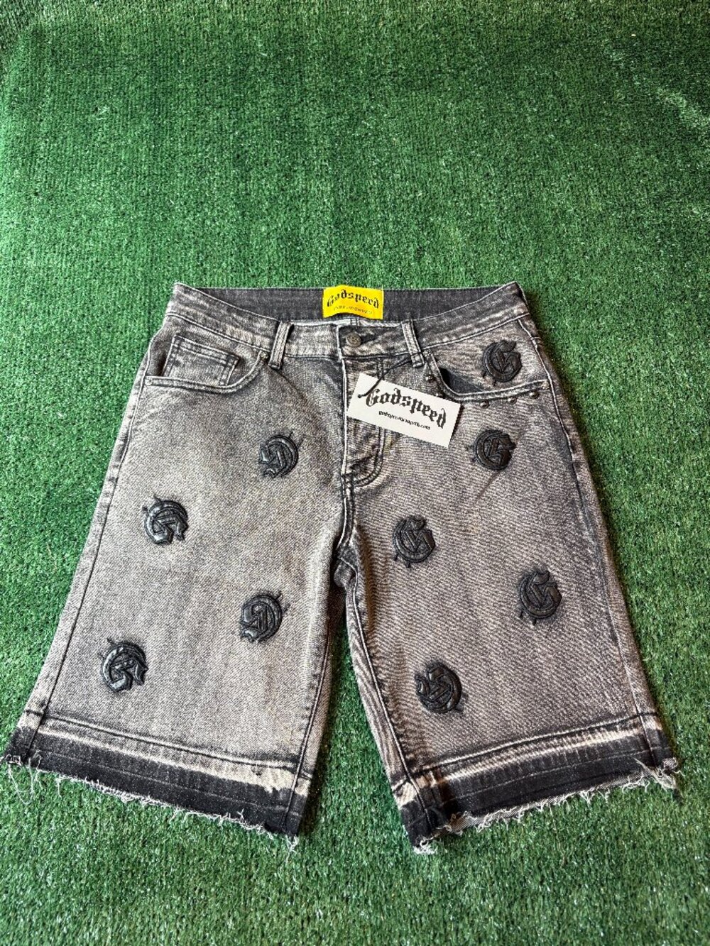 Godspeed Embroidered Denim Jorts Gray NWT